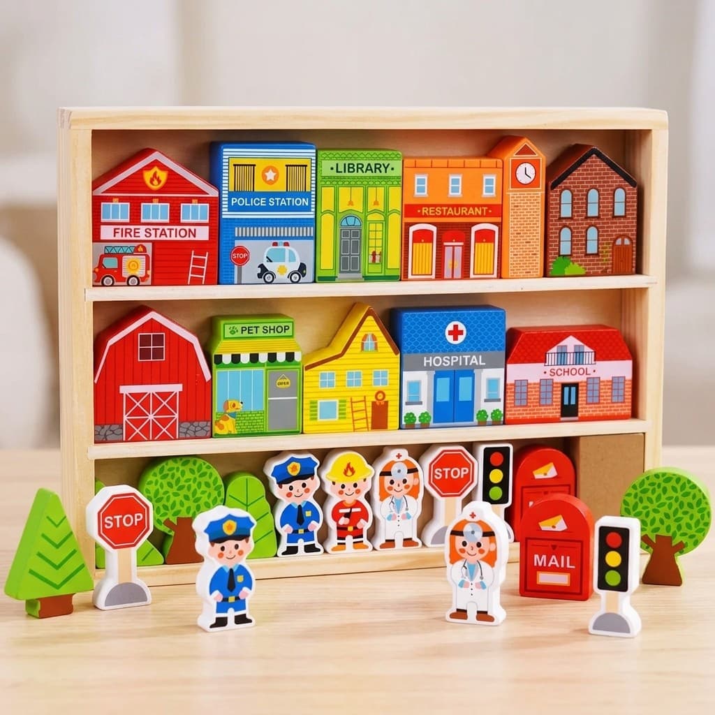 Brinquedo Educativo Cidade De Madeira Infantil MontarEncaixe