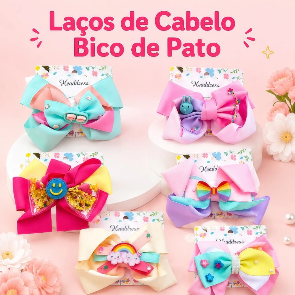 Laço grande para Cabelo Bico de Pato Boutique Colorida Menina Acessório Fashion