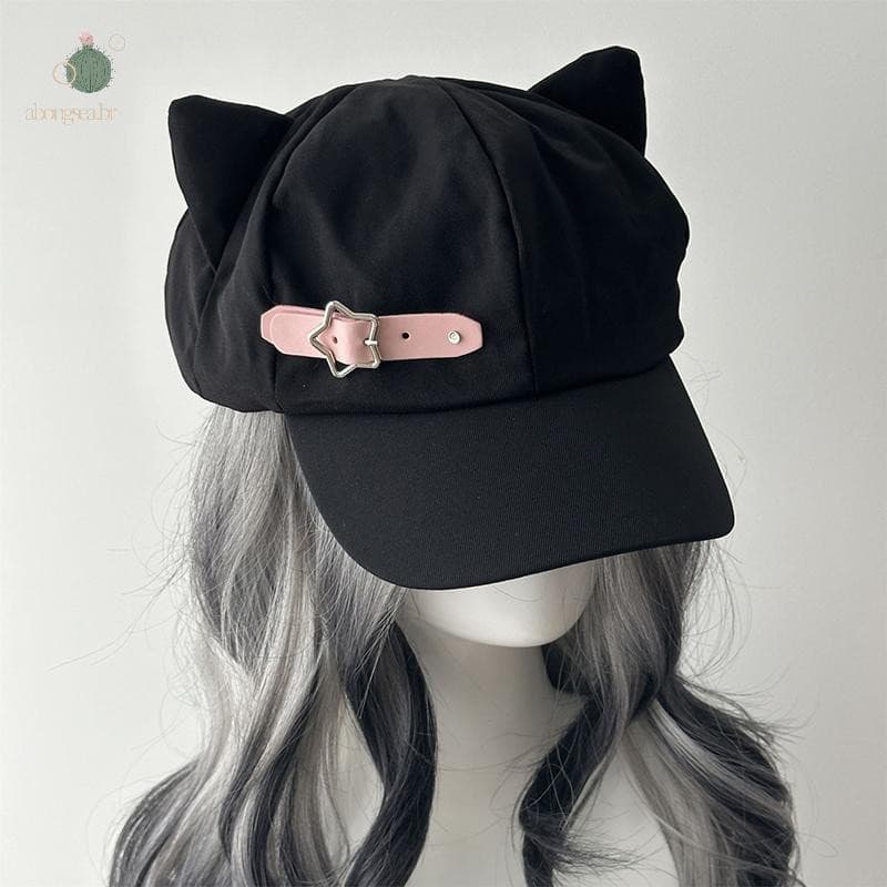 Chapéu Feminino Harajuku Gótico Lolita da Abongsea, Béret Y2K, Chapéu de Sol Steampunk Feito à Mão com Zíper WPKI