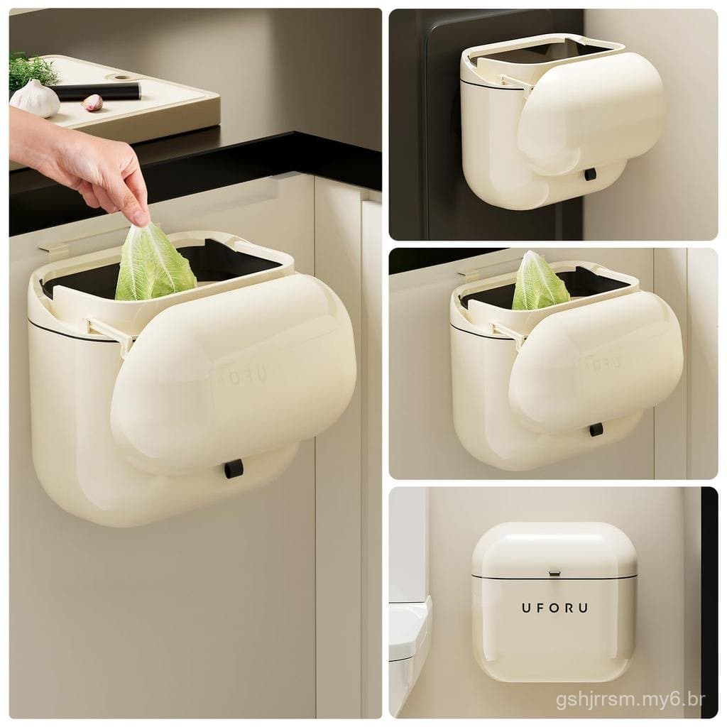 Lixeira de Compostagem de 2,4 galões/9L para Cozinha, para Bancada ou Abaixo da Pia, Lixeira Plástica Suspensa com Tampa