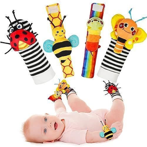 Conjunto de meias e localizador de pés Infinno para bebês (com chocalho de pulso), adequado para bebês de 0 a 12 meses,