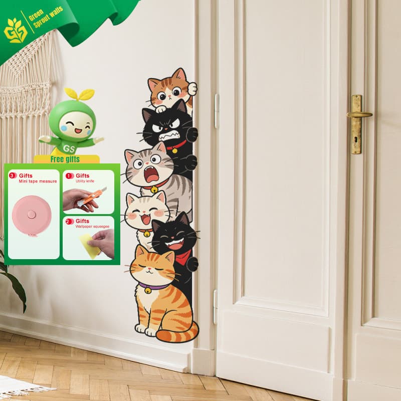 Gato bonito dos desenhos animados empilhamento música quarto estudo porta adesivos embelezamento para casa adesivos de p