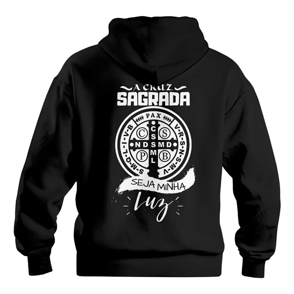 Moletom Capuz Blusa De Frio Religioso A Cruz Sagrada Algodão
