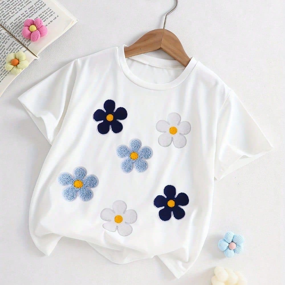 Camiseta Infantil 100% Algodão Feminina Estampada Manga Curta Blusa Casual Confortável para Meninas