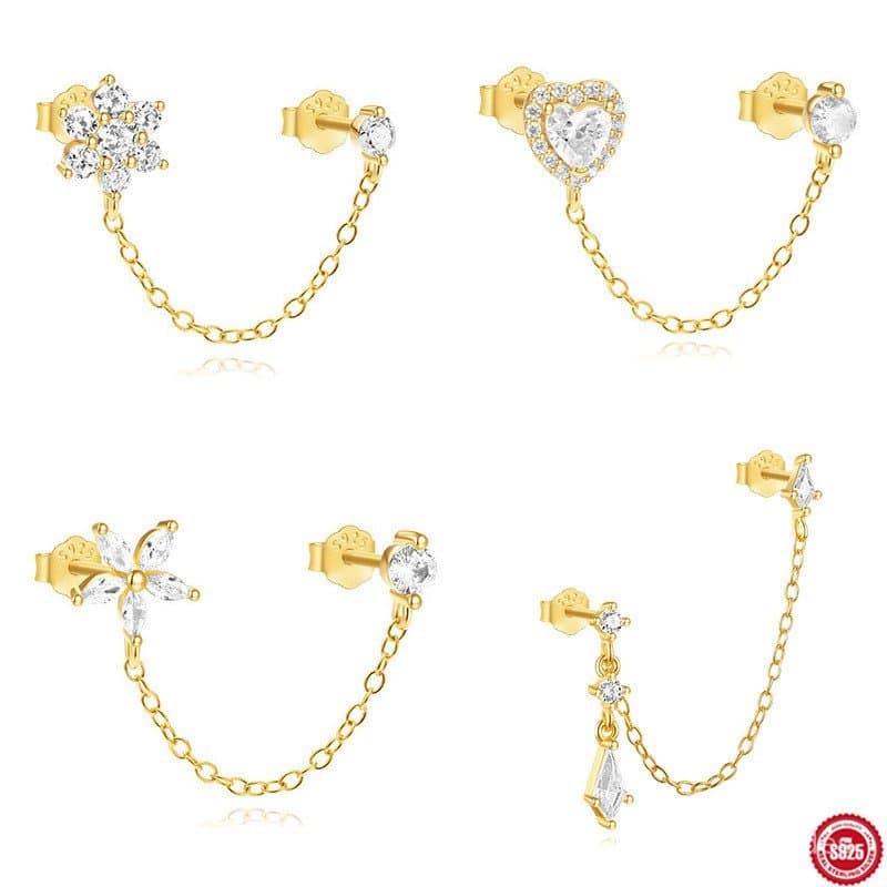 ⭐ Brincos elegantes para mulheres, estilo europeu e americano, em prata esterlina s925 com corrente cravejada de diamant
