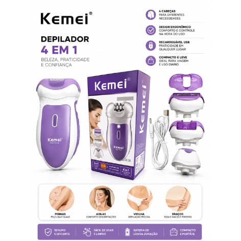 Aparador Feminino Kemei KM-7108 4 Em 1 Recarregável USB Depilador Elétrico