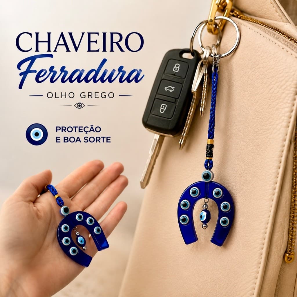 Chaveiro Amuleto sorte ferradura Olho Grego | para Chaves Bolsa Lembrancinha