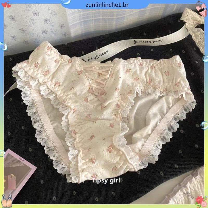 "Saia Floral Breeze Blowed" Lolita Girl Pure Desire Laced-Up Floral Calcinha Feminina Algodão Puro Verão