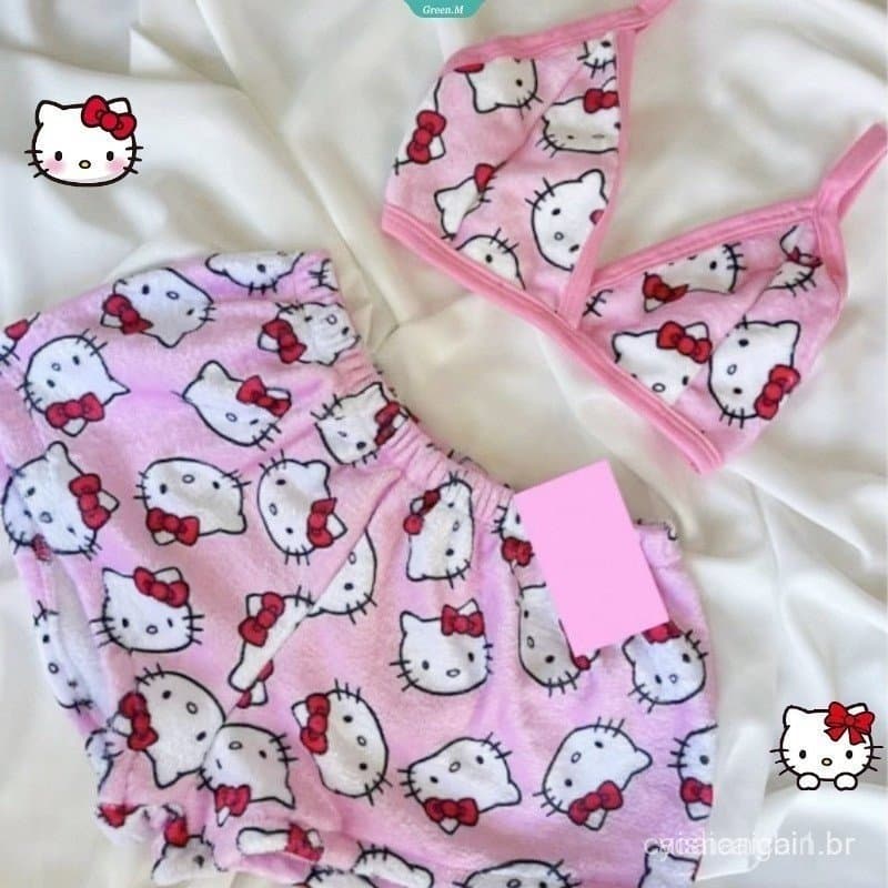 Sanrio Hello Kitty Europa E América Amazon Hot Selling Pajamas Vest Conjunto De Biquíni Cor-De-Rosa Feminino Duas Peças