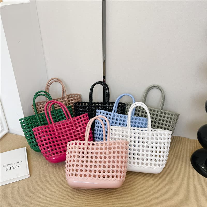 Bolsa de Verão 2026 em Tecido Vazado, Bolsa de Mão Tipo Cesta para Uso Diário, Férias, Viagens, Bolsa de Praia de Grande