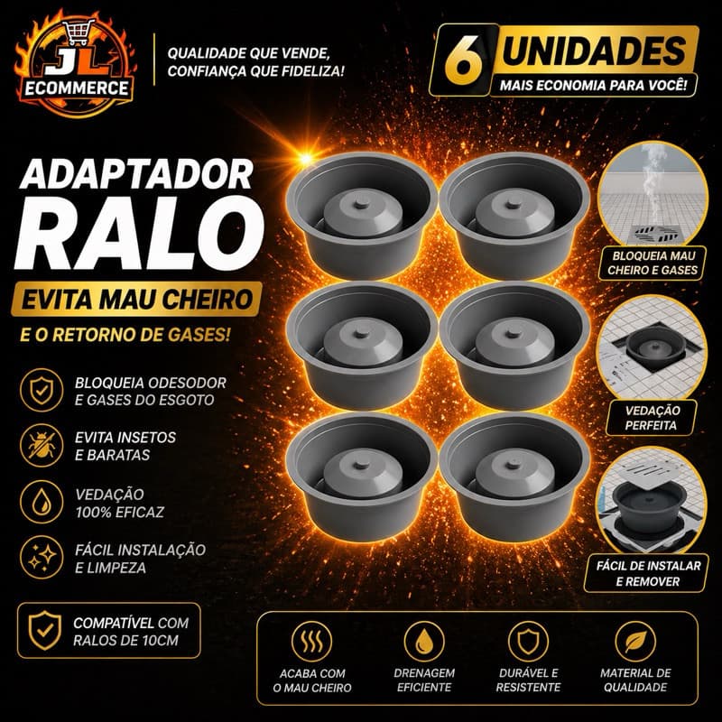 6 Adaptador Porta Grelhas Evita Mau Cheiro 10cm