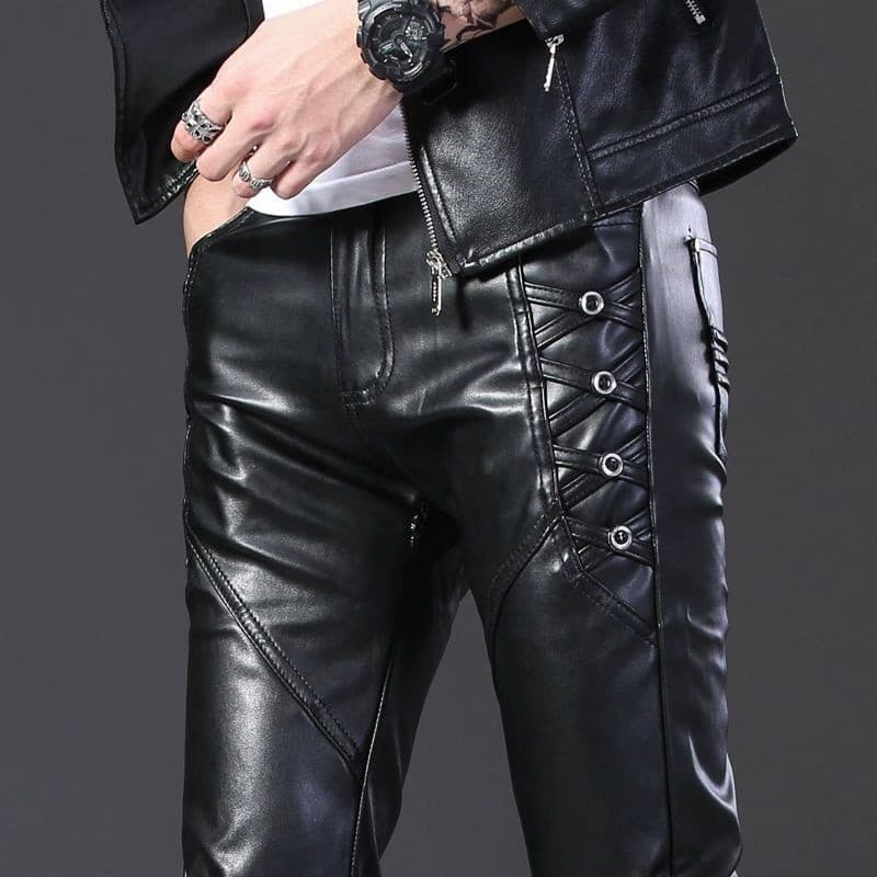 Versão coreana calças de couro Slim fit masculinas calças justas masculinas adolescentes calças compridas masculinas 7/2