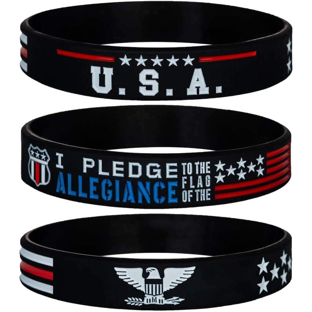 Sainstone Power of Faith Patriotic American Flag Silicone Bracelets Set with Patriot's Prayer, American Power Eagle - US