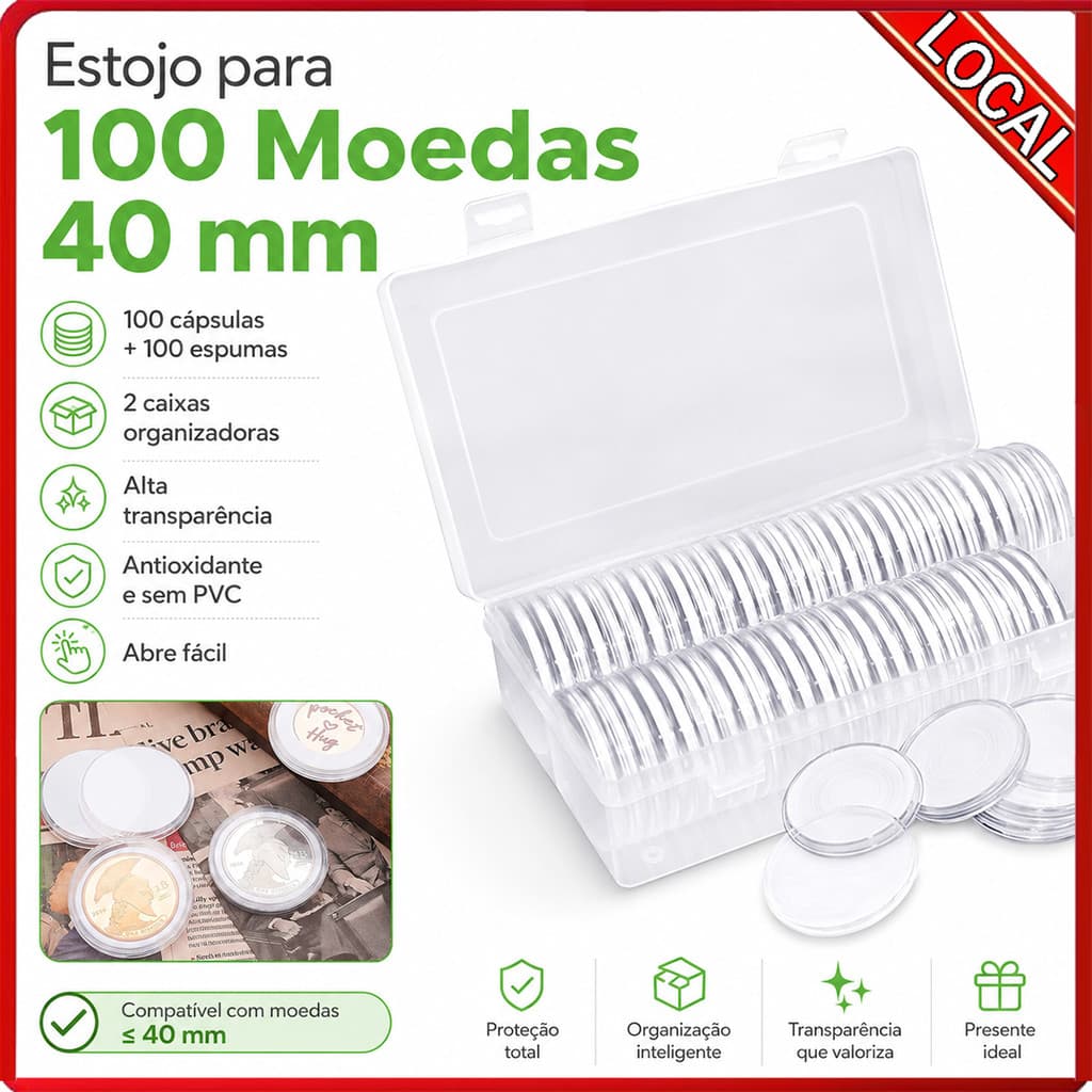 Caixa caixa 40mm cápsula de proteção de moedas comemorativa moeda de prata moeda antiga Anti-poeira caso de armazenament