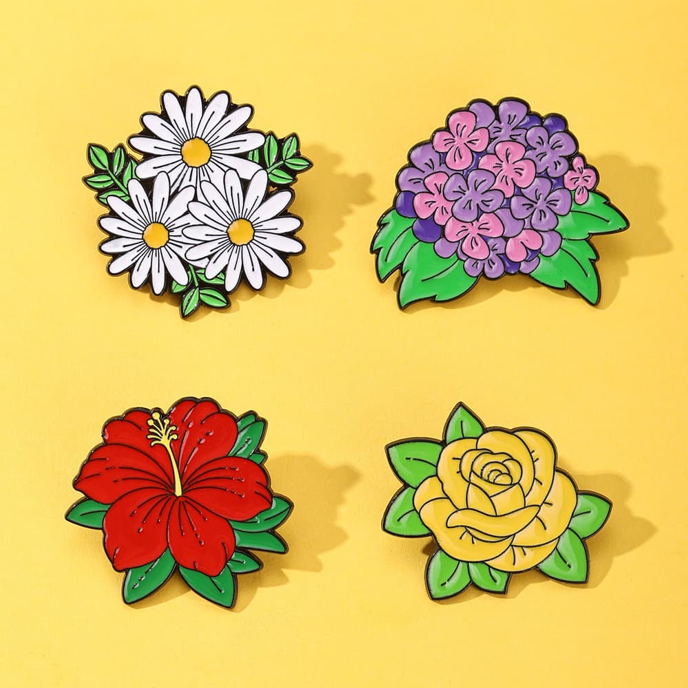 [Caixa de presente] Broche fofo série flor amarelo rosa vermelho hibisco nicho Design emblema de Metal estoque pronto