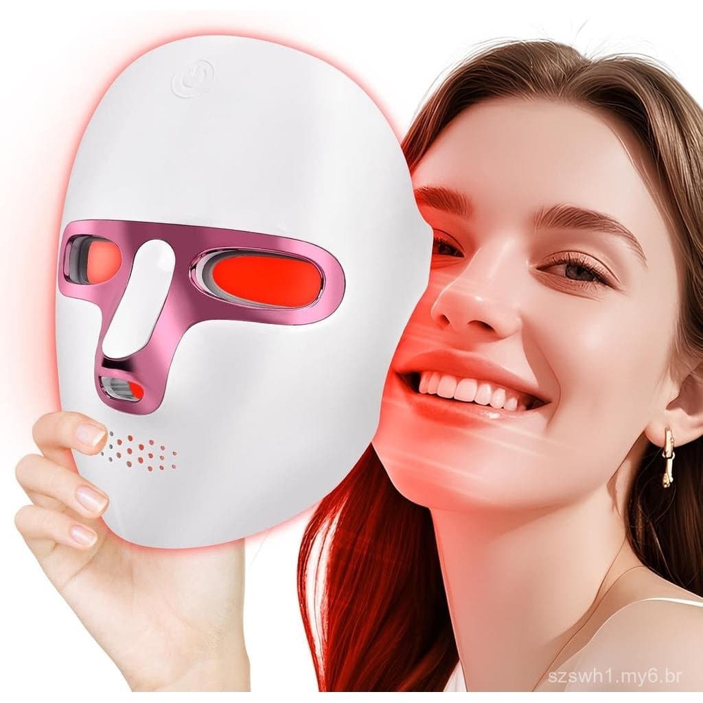 Máscara facial sem fio para terapia de luz LED, luz vermelha anti-envelhecimento, recarregável, brilho ajustável, luz ve