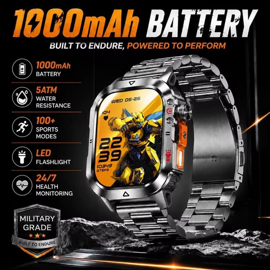 Novo 1000 MAh Bateria Militar Smartwatch 2.01 " Tela AMOLED 5ATM À Prova Dwaterproof Água Rastreador De Fitness Esportes