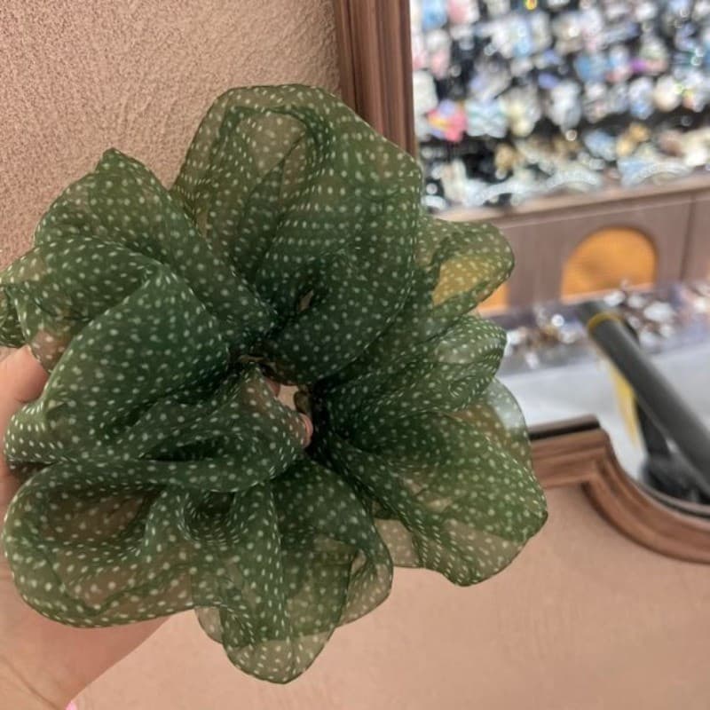[Laço de cabelo elástico de bolinhas verde escuro, acessórios de cabelo Mori frescos de verão] Textura de seda, rabo de