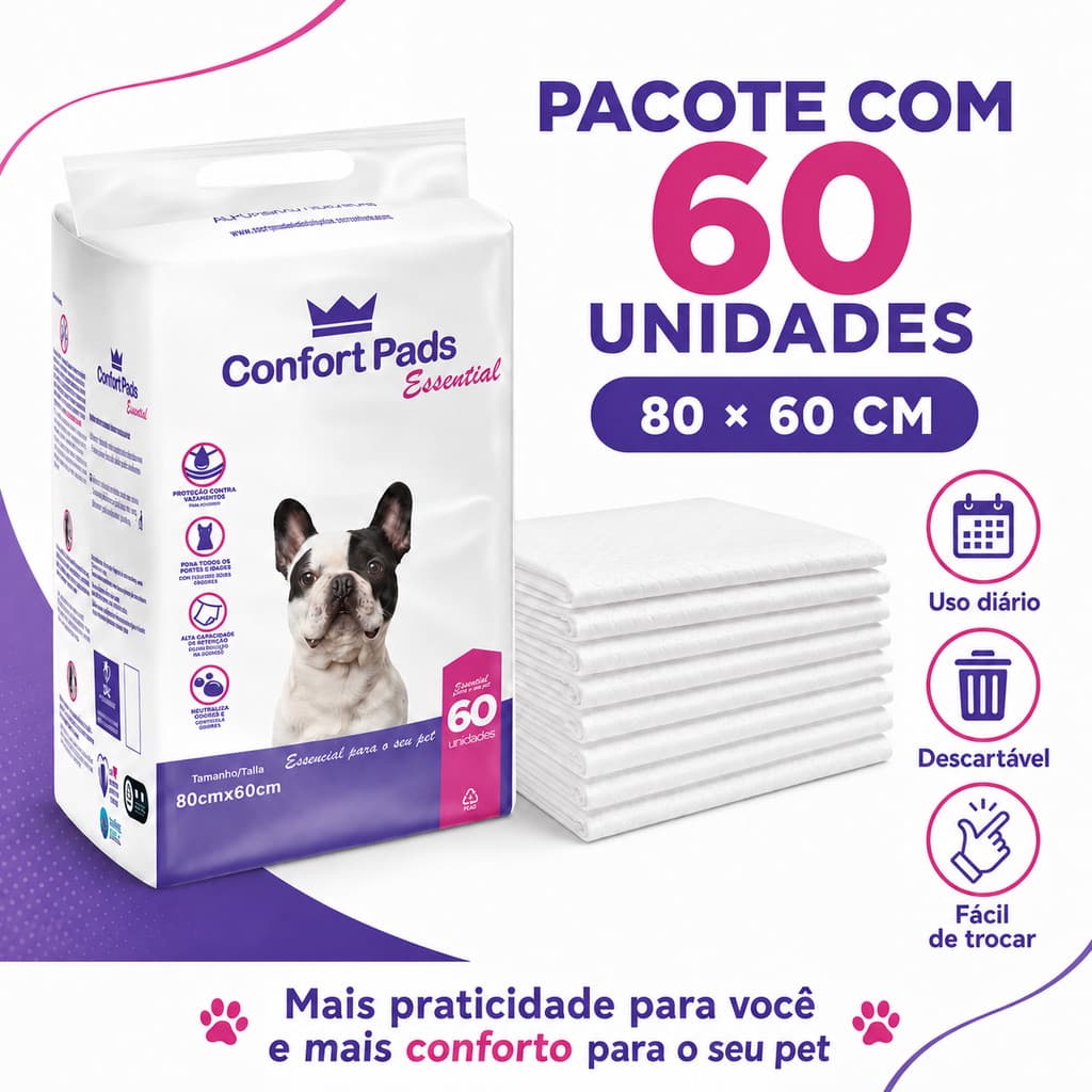Tapete Higienico Confort Pads 80x60cm Para Caes Cachorro e Gatos com 30 Unidades