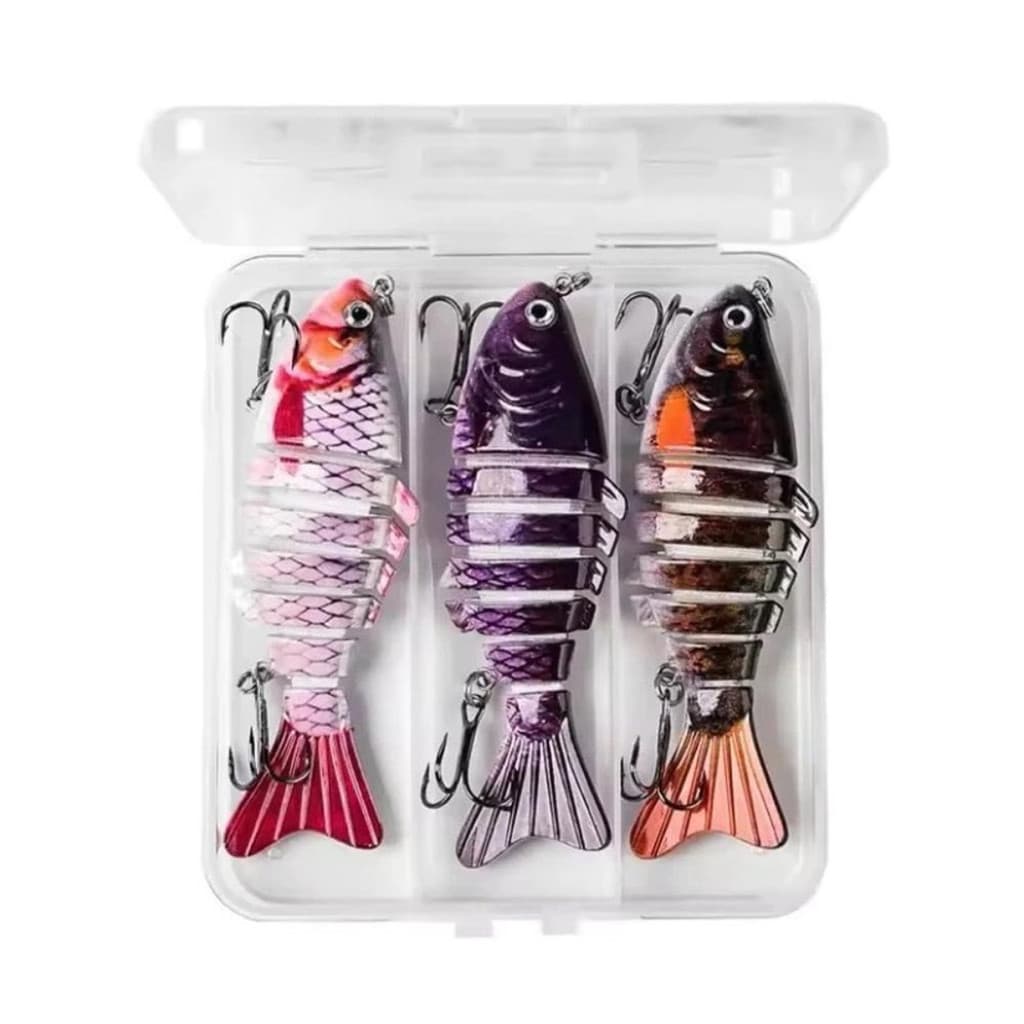 Kit com 3 Iscas Artificiais Articuladas Swim Bait HF-10 10cm 15g para Pesca Esportiva