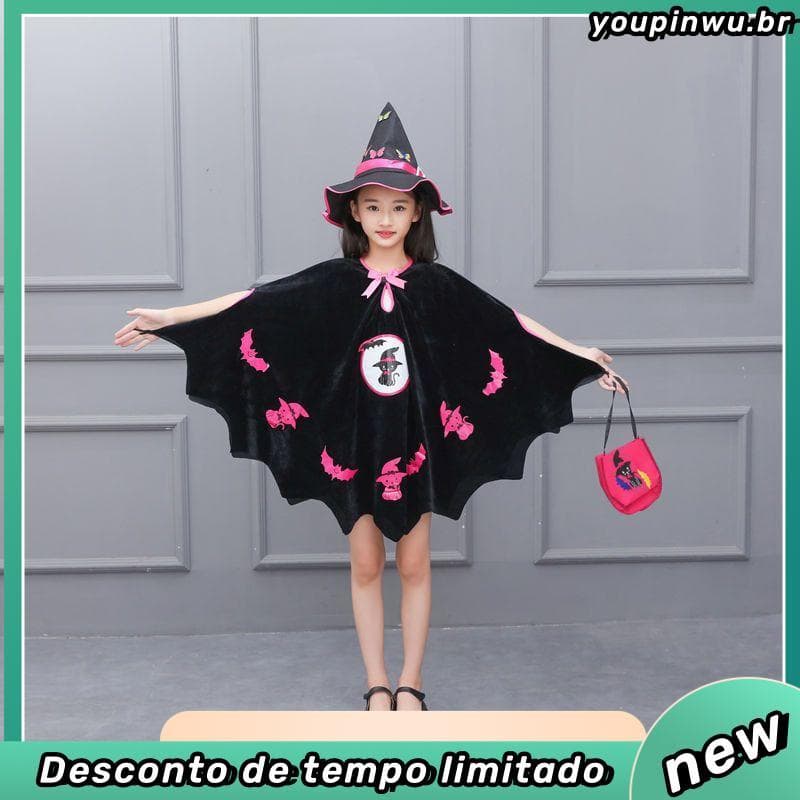 Fantasia infantil de Halloween, fantasia de bruxa, morcego, vampiro, vestido branco de neve, fantasia de abóbora