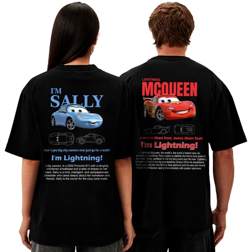 Kit 2 Camisetas Casal Oversized Relâmpago Mcqueen e Sally  Masculina e Feminina