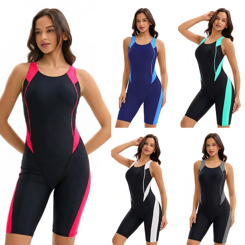 Novo Maiô Feminino 2026 com Blocos de Cores, Sem Mangas, com Shorts de Comprimento Médio, Roupa de Banho com Costas Aber