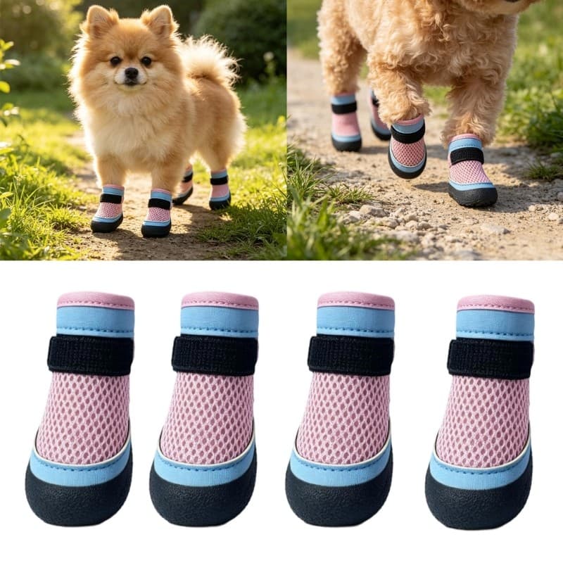yu Sapatos De Verão Para Cães Pequenos Com Suporte Inferior Leve E Superior , Bota De Cachorro 4 Suportes Caminhada