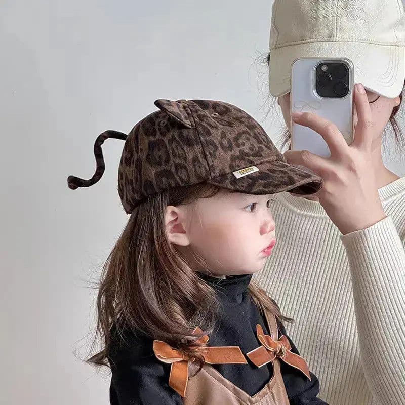 Novo estilo bebê outono inverno moda Retro leopardo impressão boné meninos meninas moda boné de beisebol versão coreana