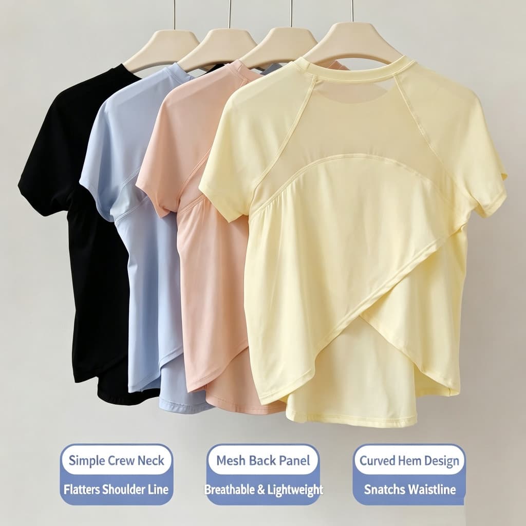 Camiseta esportiva feminina de verão, soltinha, de manga curta, em malha, de secagem rápida, para corrida e fitness. LAX