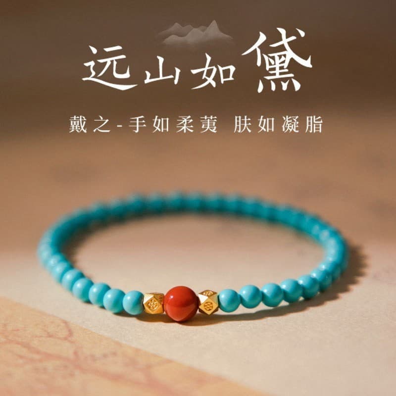 Nova Pulseira de Turquesa Estilo Chinês 2025, Ágata Vermelha Natural do Sul e Turquesa, Design de Luxo Leve para Mulhere