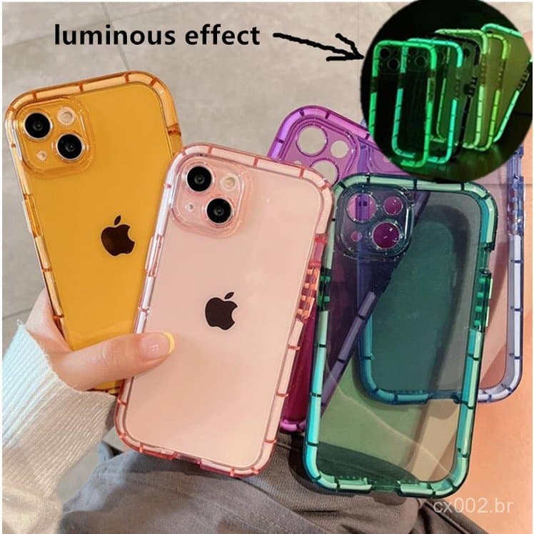 Capa De Elasticidade Luminosa Transparente Colorida Criativa Telefone Capinha case IPhone 11 12 13 14 15 Pro Max X XS XR