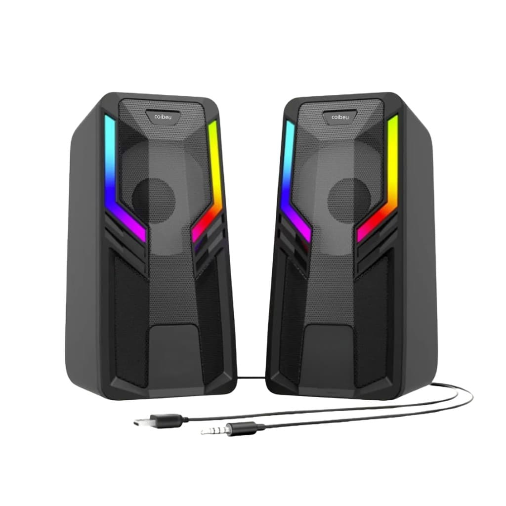 Caixa de Som Gamer Subwoofer Led RGB Preta Estéreo Imersiva Plug and Play 5 Iluminações Para PC e Notebook