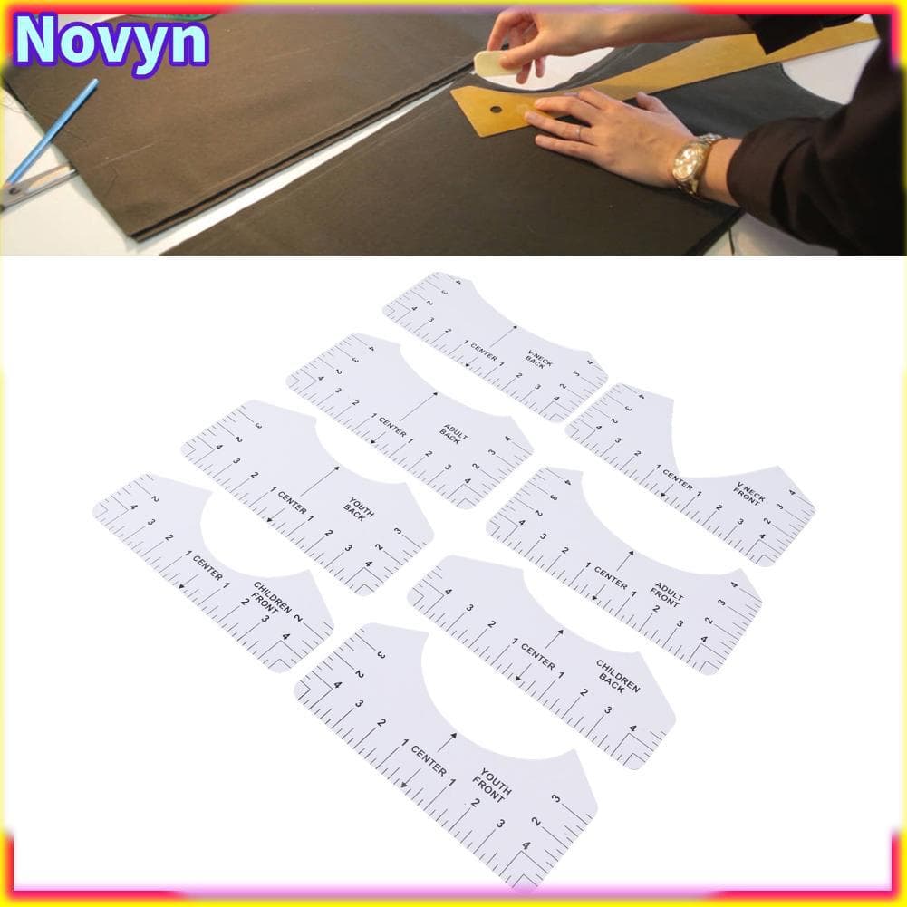 Régua de camiseta com 8 peças, ferramenta de design de roupas em PVC para prensa térmica com conjunto de alinhamento,