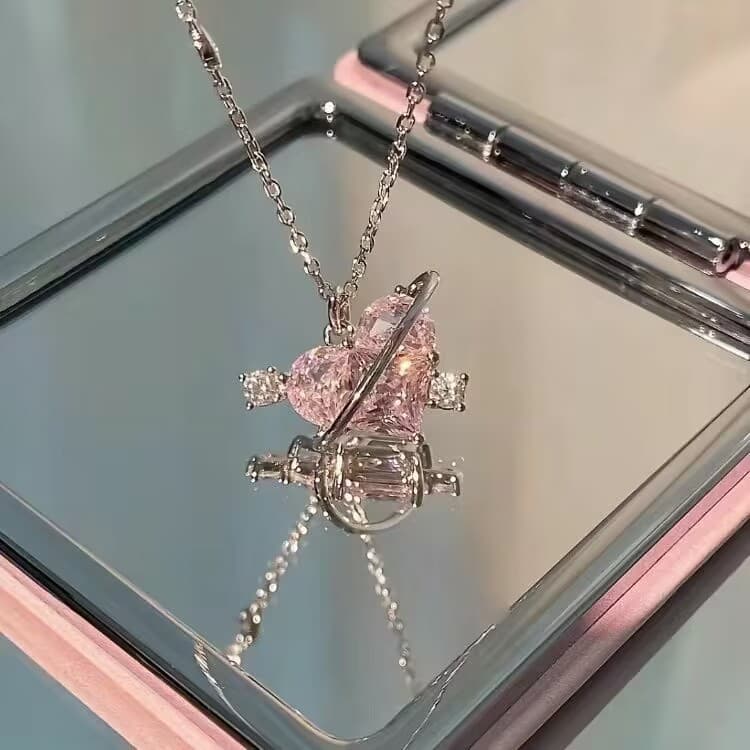 Rei rosa diamante amor colar ins estudante luz luxo castelo doce rosa menina coração planeta guardião querida colar ~