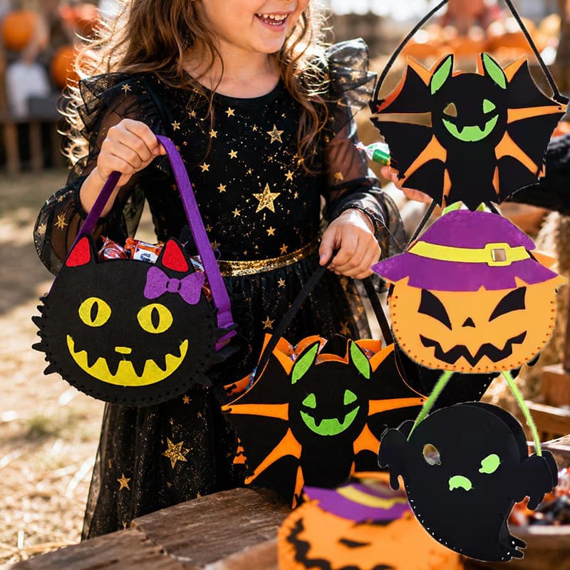 4-1Pcs Sacos De Doces De Feltro De Halloween-Linda Bolsa De Morcego De Abóbora-Saco De Embalagem De Lanche Portátil-Deco