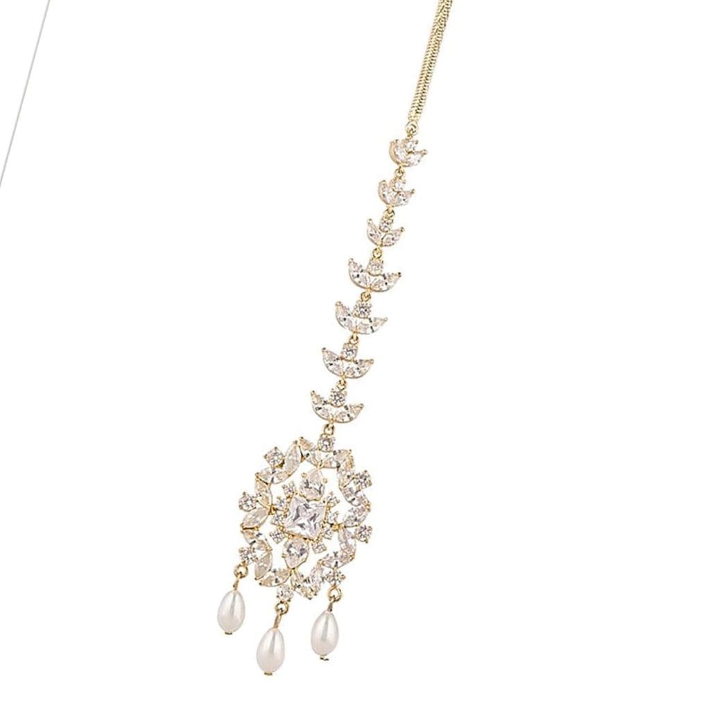 Elegant Teardrop Zircon Pearls Metal Pendant Hair Chain For Weddings Evening Event Practical Jewelry Accessory(Gold) Z1K