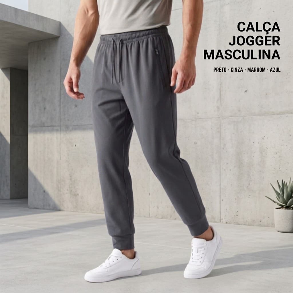 Calça Jogger Cargo Premium Elastano Bolso Zíper Casual Academia Streetwear