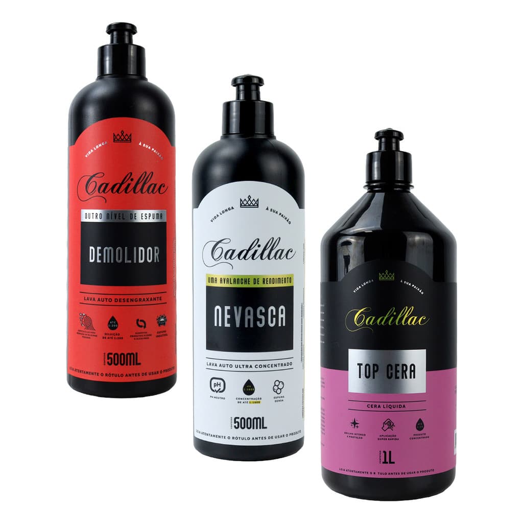 Kit Lavagem Automotiva Cadillac Nevasca Demolidor Top Cera 1L Lavagem De Carro Estética Automotiva