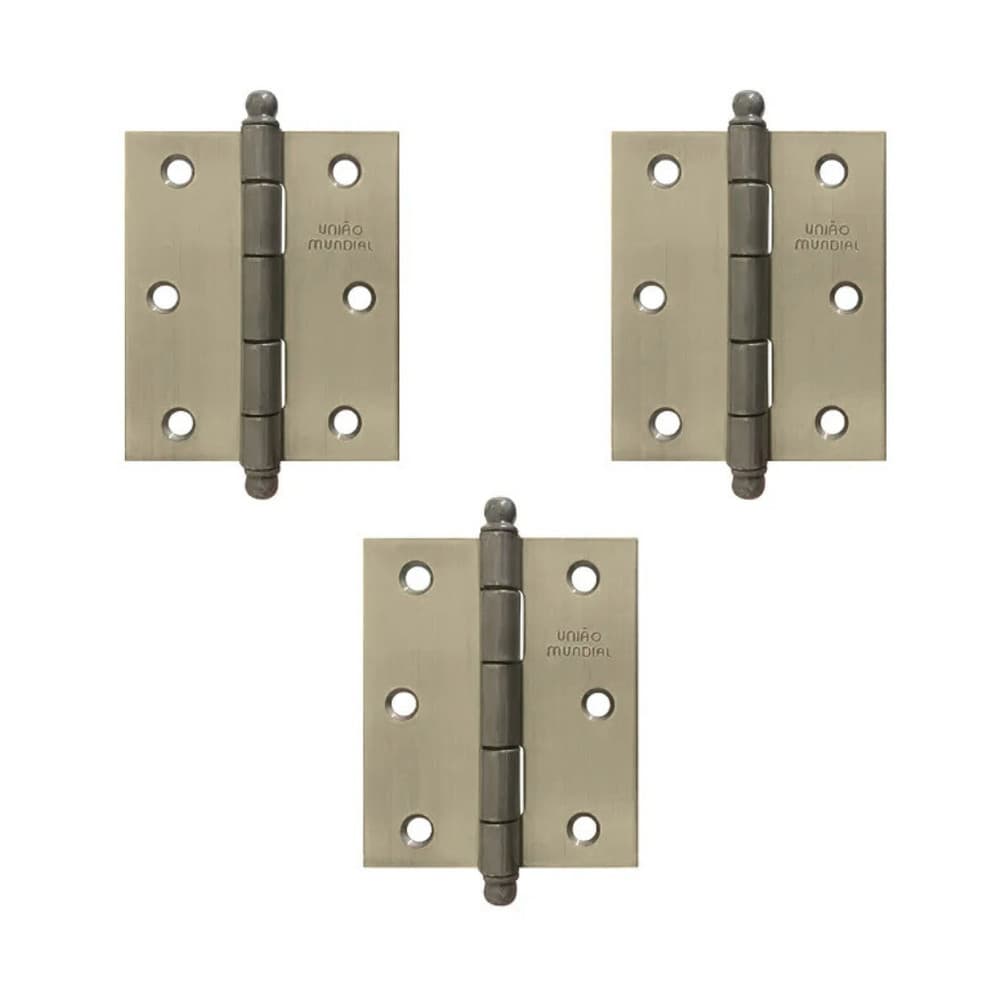 Dobradiça Aço 3x2.1/2" Leve Sem Anel Com 3 Peças - União Mundial Antique