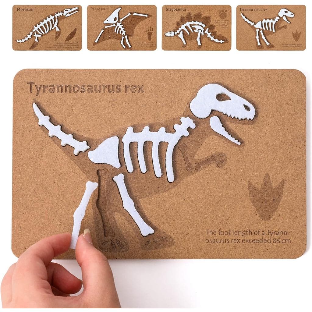 Conjunto de Quebra-Cabeças de Esqueleto de Dinossauro em Feltro IEATFO - Mosassauro, Pterossauro, Estegossauro e T-Rex,