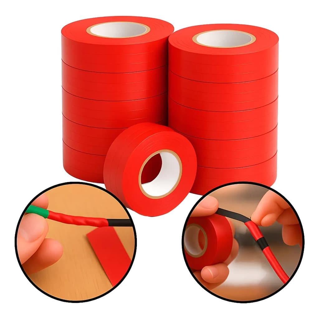 Kit 10 Rolos Fita Isolante 5m X 18mm Anti Chama VERMELHA