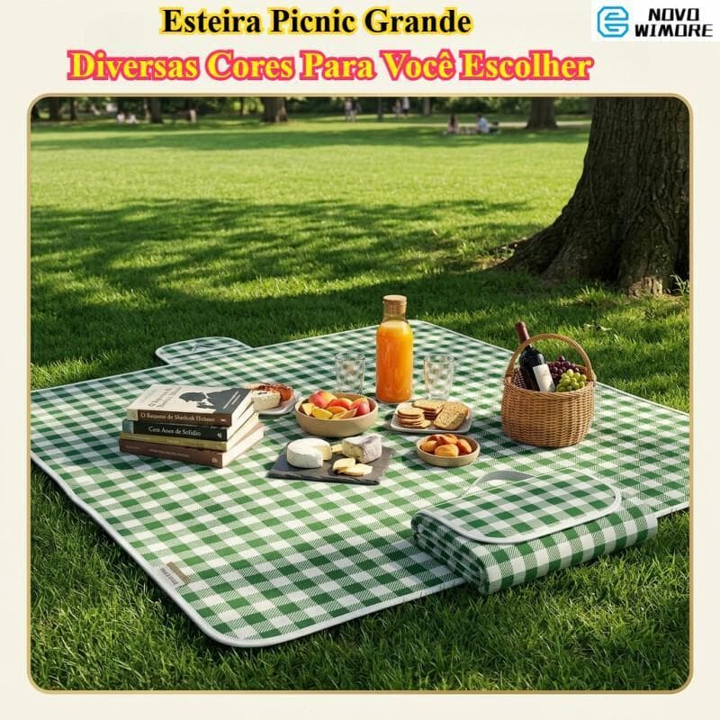 [HWC] Esteira Picnic Grande 2x1,5m Tapete Xadrez Impermeável Isolante Umidade Leve para Família Ar Livre Camping