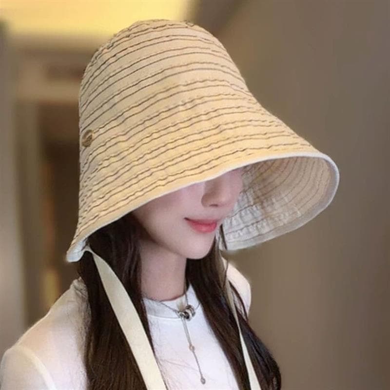 2026 novo estilo listrado ovo rolo protetor solar chapéu feminino verão ao ar livre aba grande dobrável All-Match chapéu