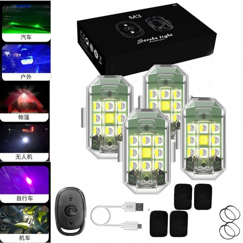 Luz Estroboscópica LED Multifuncional RGB para Motocicleta, Bicicleta, Scooter, UAV, Lâmpada de Advertência Anticolisão,
