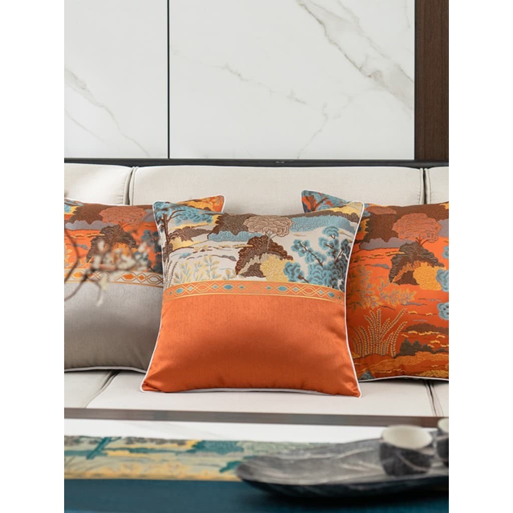 Novo estilo chinês travesseiro luz luxo High-End estilo chinês paisagem pintura Jacquard saco macio almofada sala de est