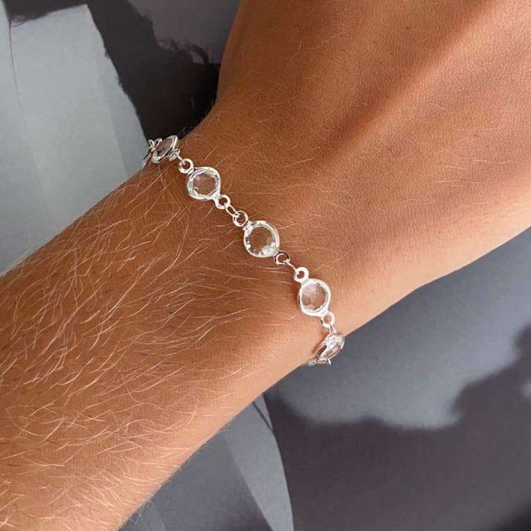 Pulseira Feminina Pedra Zircônia Cristal Ponto de Luz A Prata 925
