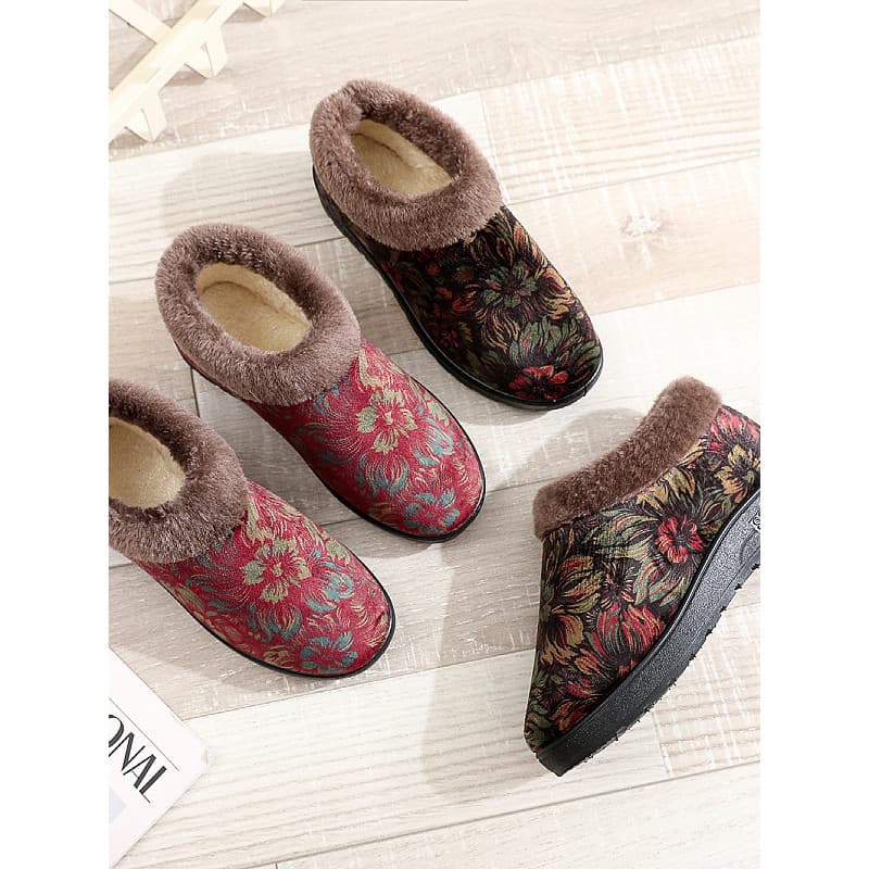 Senhora velha sapatos de algodão de um Pedal feminino inverno forro de lã engrossado quente idosos antiderrapante sapato