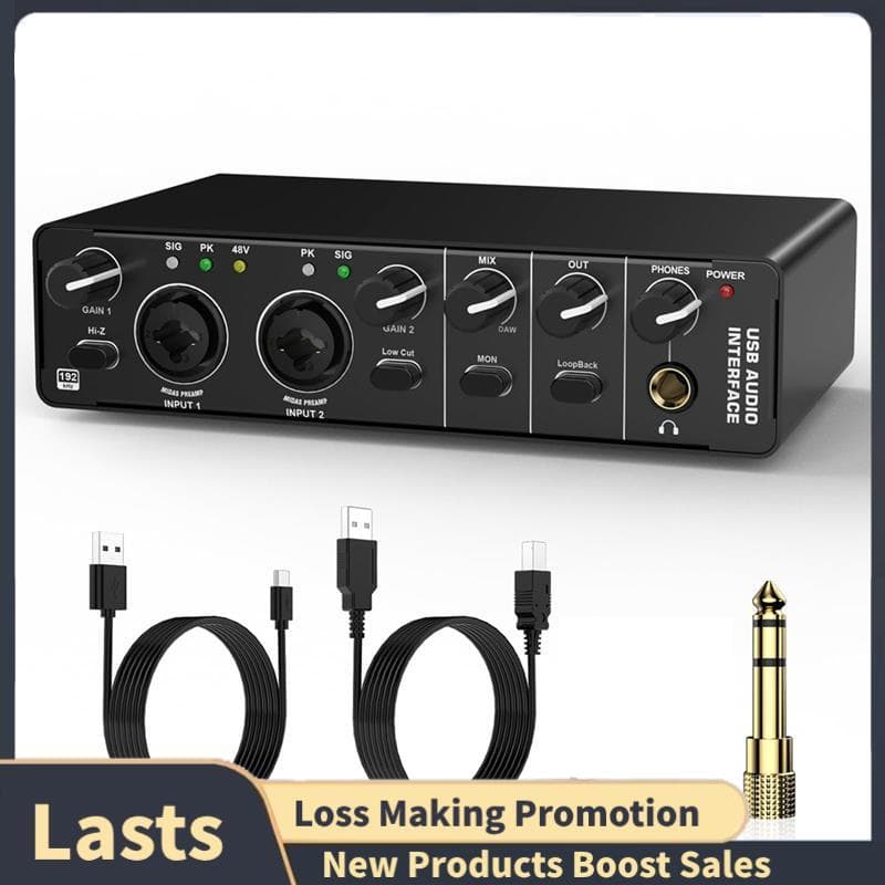 Interface De Áudio USB , 2 Em 2 Saídas Com 48V Phantom Power Para Gravação , Guitarrista , Vocalista , Podcaster