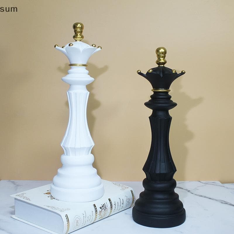 [sum] Clássico Peça De Xadrez Acessórios De Decoração Resina Rei Rainha Cavaleiro Artesanato Desktop Estudo Sala Estar C